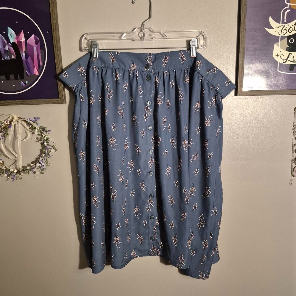 Blue Floral Print Skirt